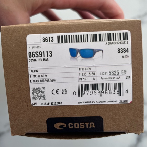 *NWT* COSTA Tailfin Sunglasses, Matte Gray Blue Polarized Lenses - Picture 9 of 10